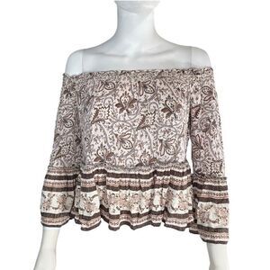 American Eagle Women’s M Cold Shoulder Neutrals Floral Long Sleeve Blouse Top